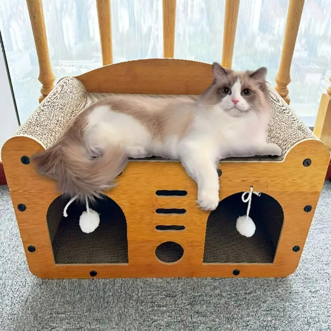 Deluxe Multi-Level Cat House, Indoor Modern Cat Villa, Multi-Cat Playground with Scratching Zone, Toy Ball & Cozy Lounge