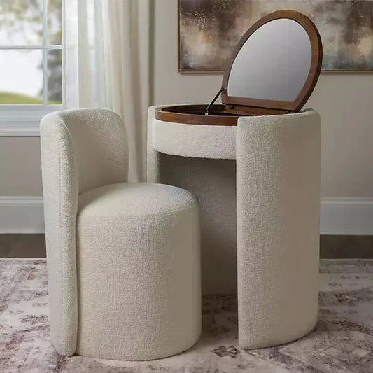 🎀Nora Ivory Chair and Mirror Vanity Set