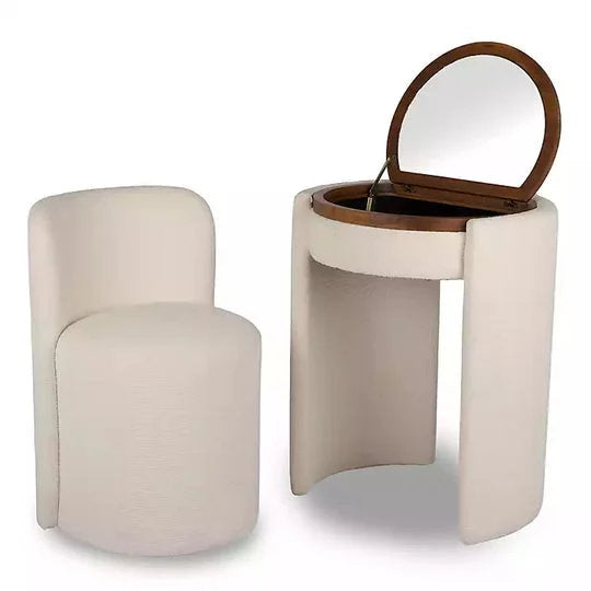 🎀Nora Ivory Chair and Mirror Vanity Set