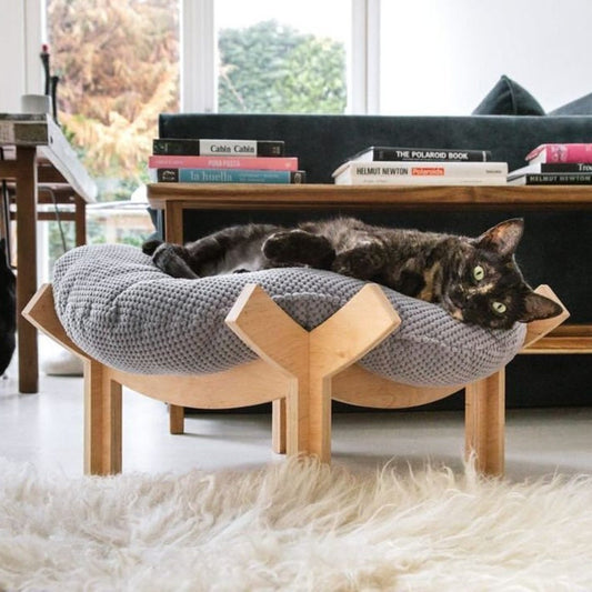 Pagoda Cat Bed: Birch Plywood Pet House with Pillow, Asia Style