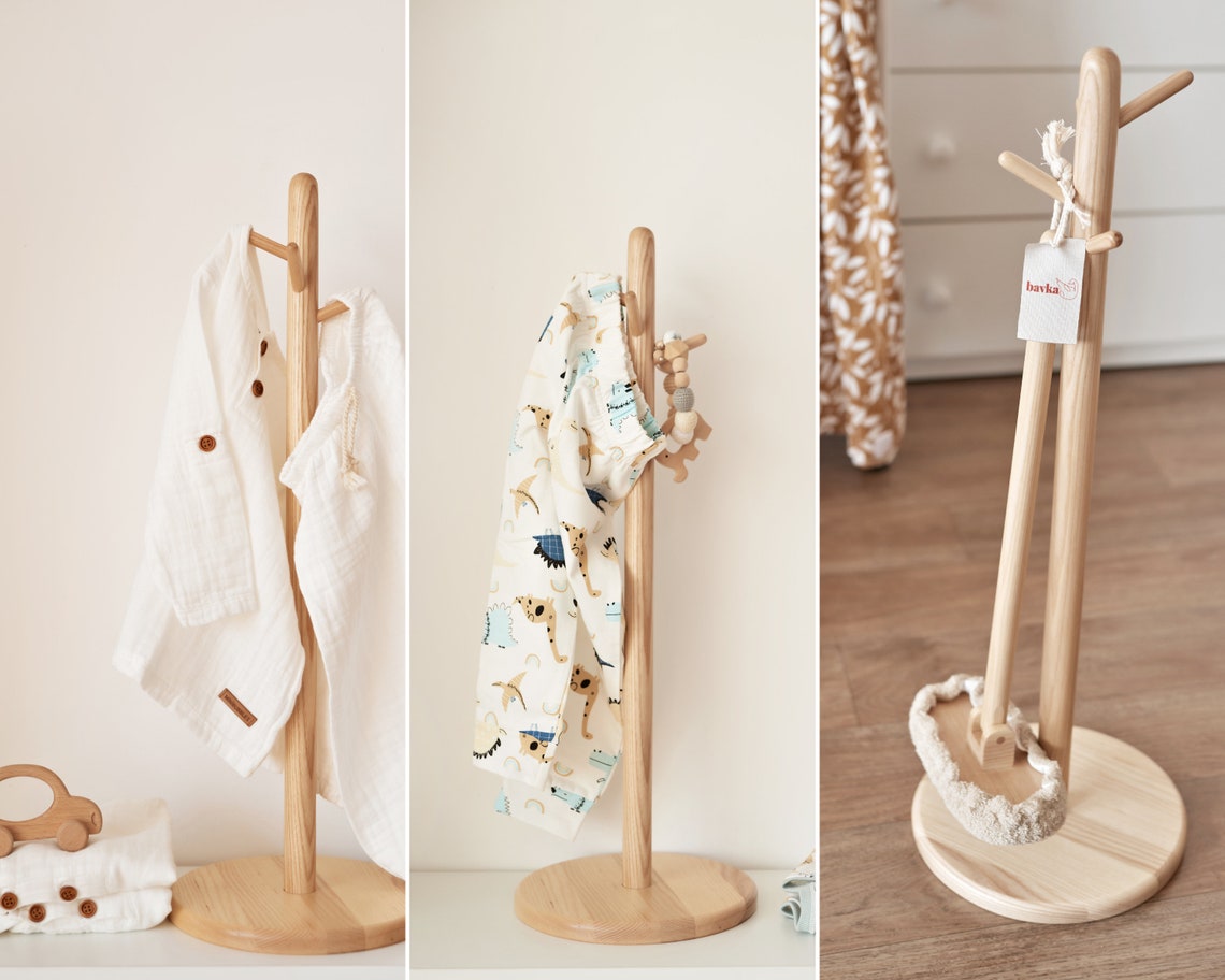 Kids Wooden Clothes Rack | Montessori Furniture | Toddler Coat Hanger Stand | 18M+