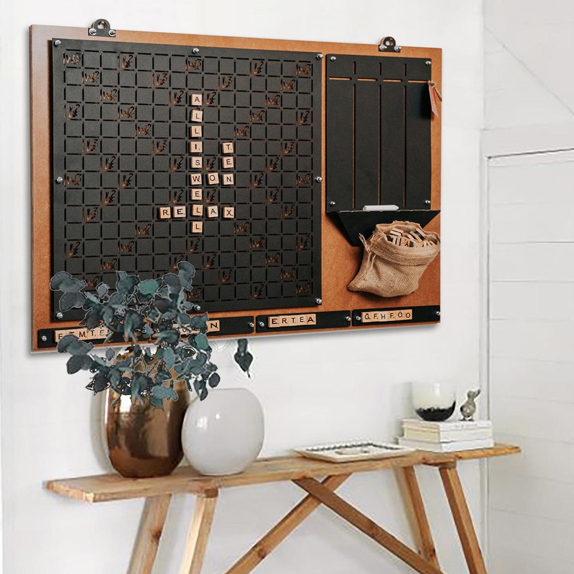 Unique Magnetic Word Tile Set Wall Art – Rustic Wooden Scrabble Game, Christmas Gifts