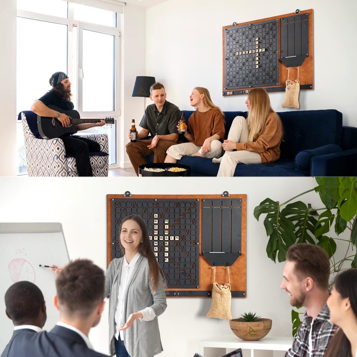 Unique Magnetic Word Tile Set Wall Art – Rustic Wooden Scrabble Game, Christmas Gifts