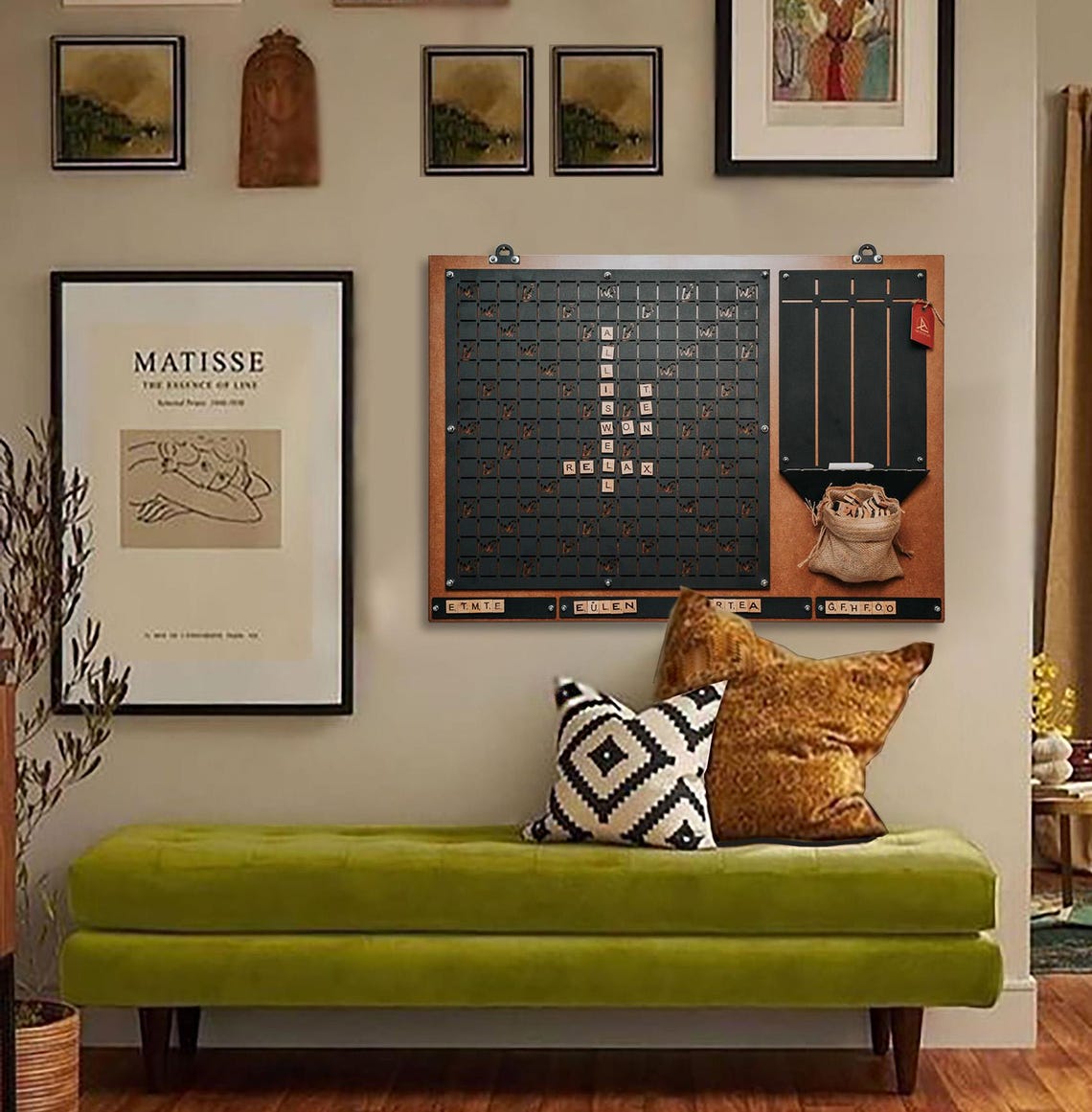 Unique Magnetic Word Tile Set Wall Art – Rustic Wooden Scrabble Game, Christmas Gifts