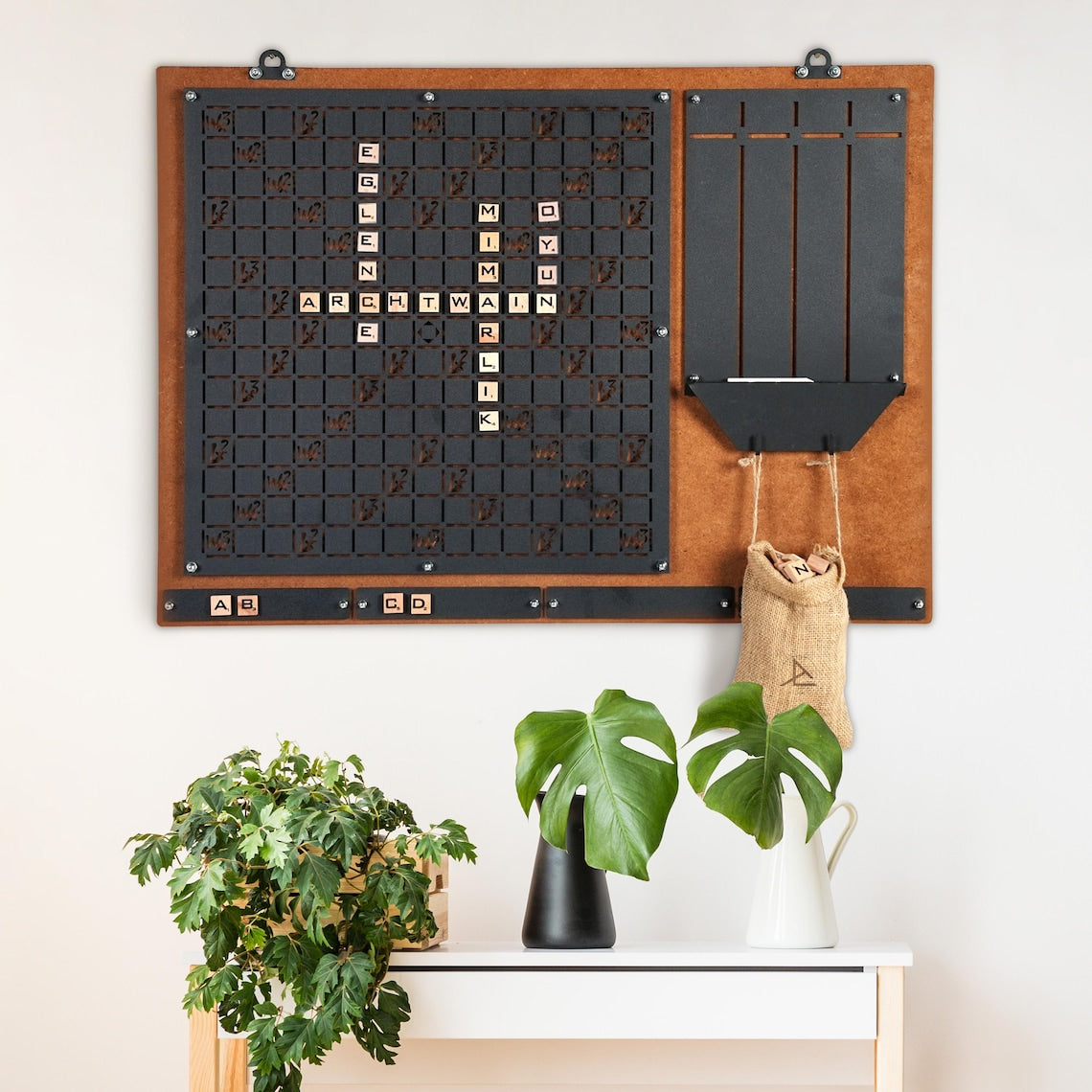 Unique Magnetic Word Tile Set Wall Art – Rustic Wooden Scrabble Game, Christmas Gifts