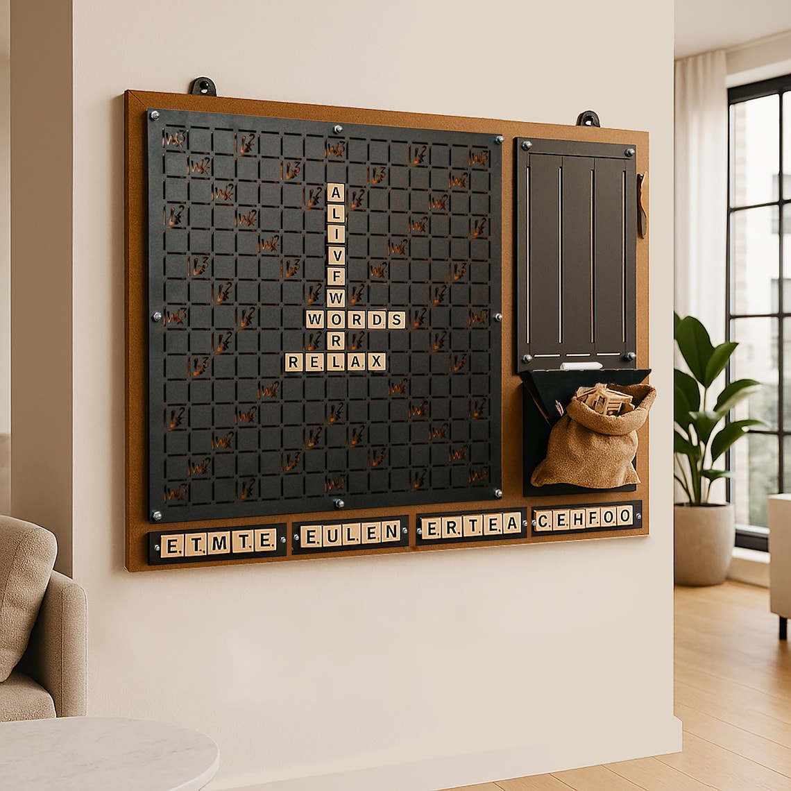 Unique Magnetic Word Tile Set Wall Art – Rustic Wooden Scrabble Game, Christmas Gifts