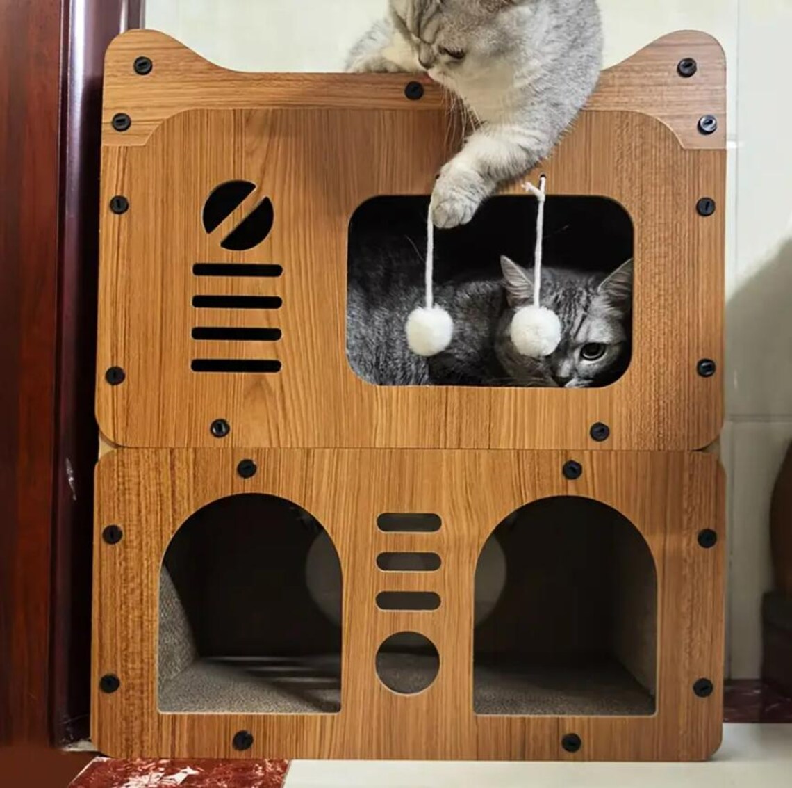 Deluxe Multi-Level Cat House, Indoor Modern Cat Villa, Multi-Cat Playground with Scratching Zone, Toy Ball & Cozy Lounge