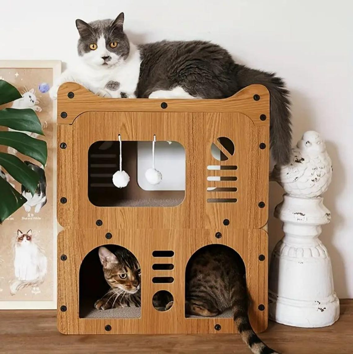 Deluxe Multi-Level Cat House, Indoor Modern Cat Villa, Multi-Cat Playground with Scratching Zone, Toy Ball & Cozy Lounge