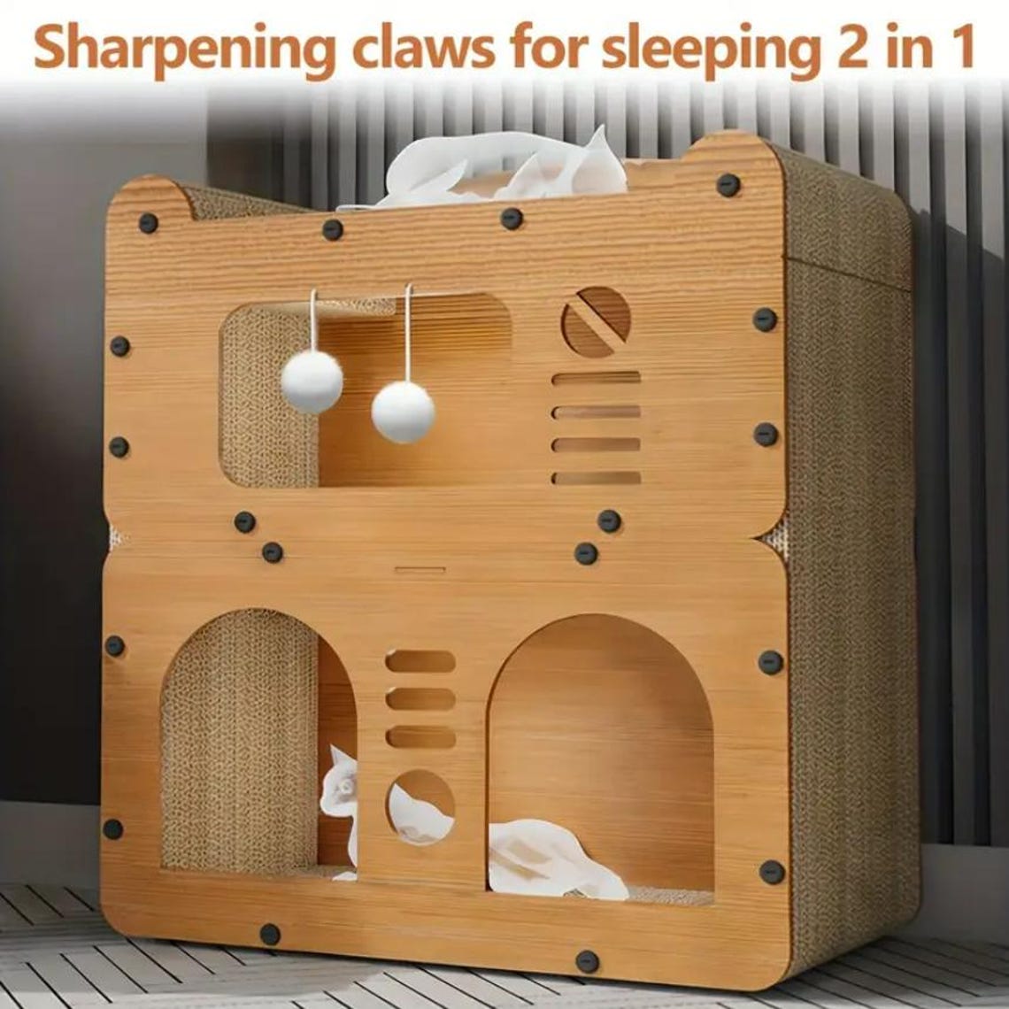 Deluxe Multi-Level Cat House, Indoor Modern Cat Villa, Multi-Cat Playground with Scratching Zone, Toy Ball & Cozy Lounge