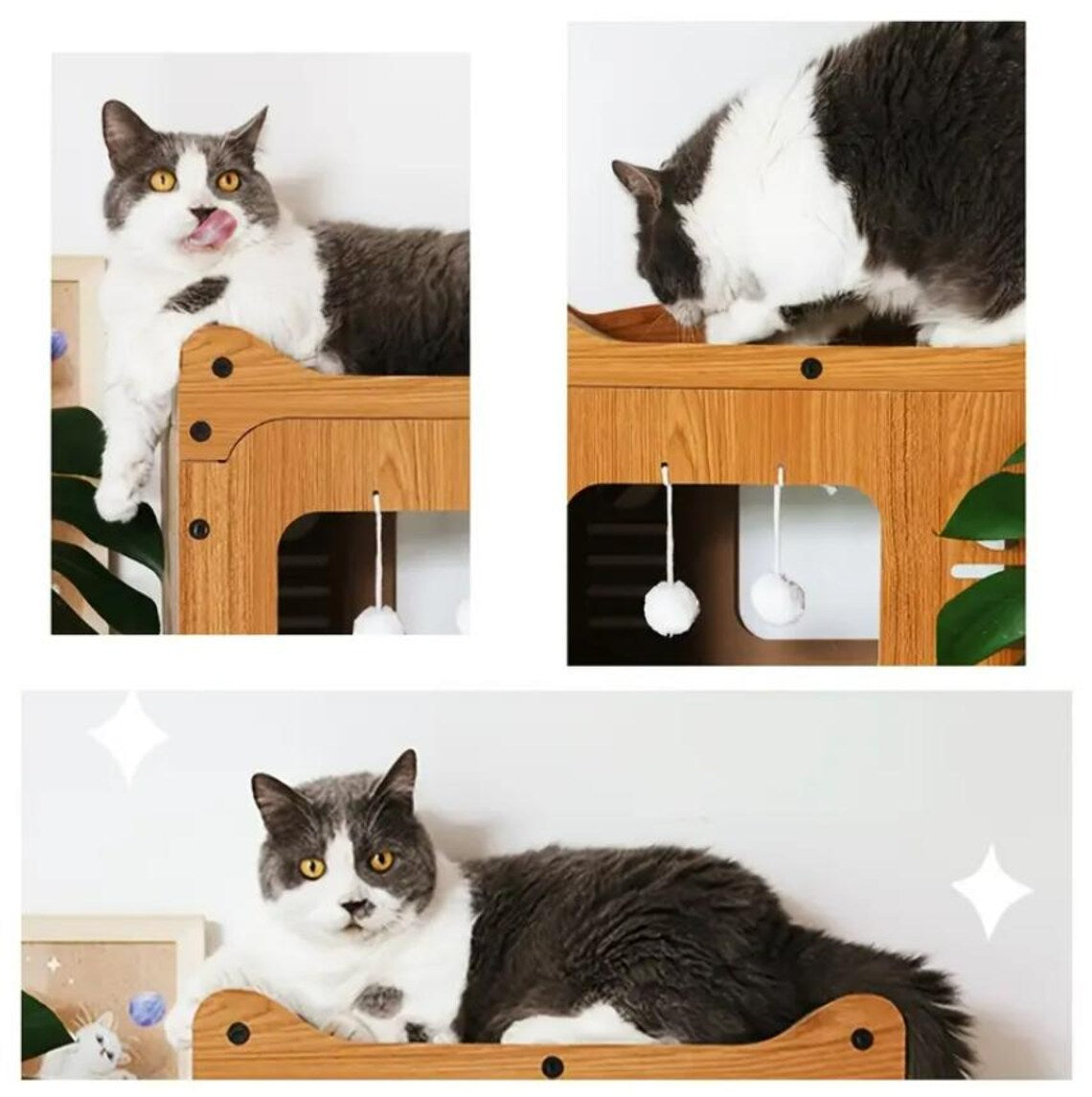 Deluxe Multi-Level Cat House, Indoor Modern Cat Villa, Multi-Cat Playground with Scratching Zone, Toy Ball & Cozy Lounge